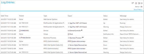 List with Log Entries